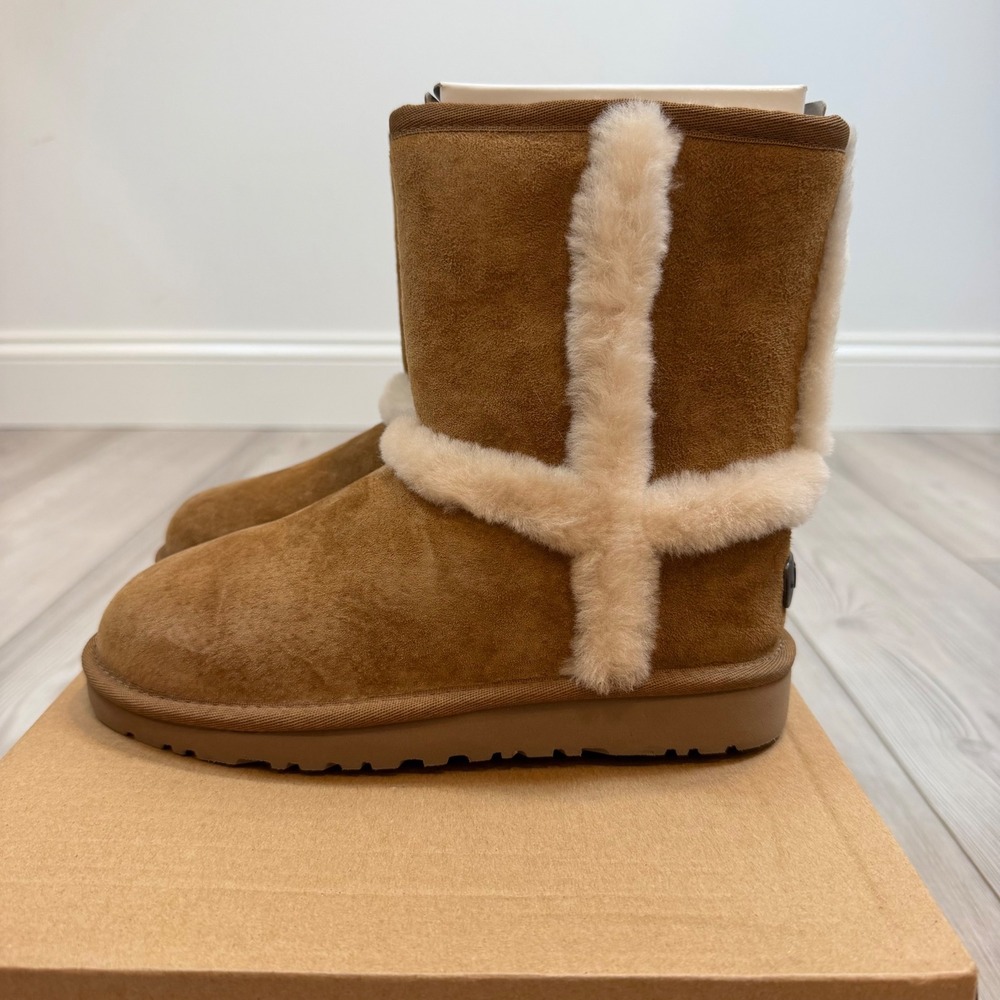 NEW UGG Kids K Hadley Chestnut Suede Sheepskin Boots 1010253 Size 2 Kids - Picture 2 of 9